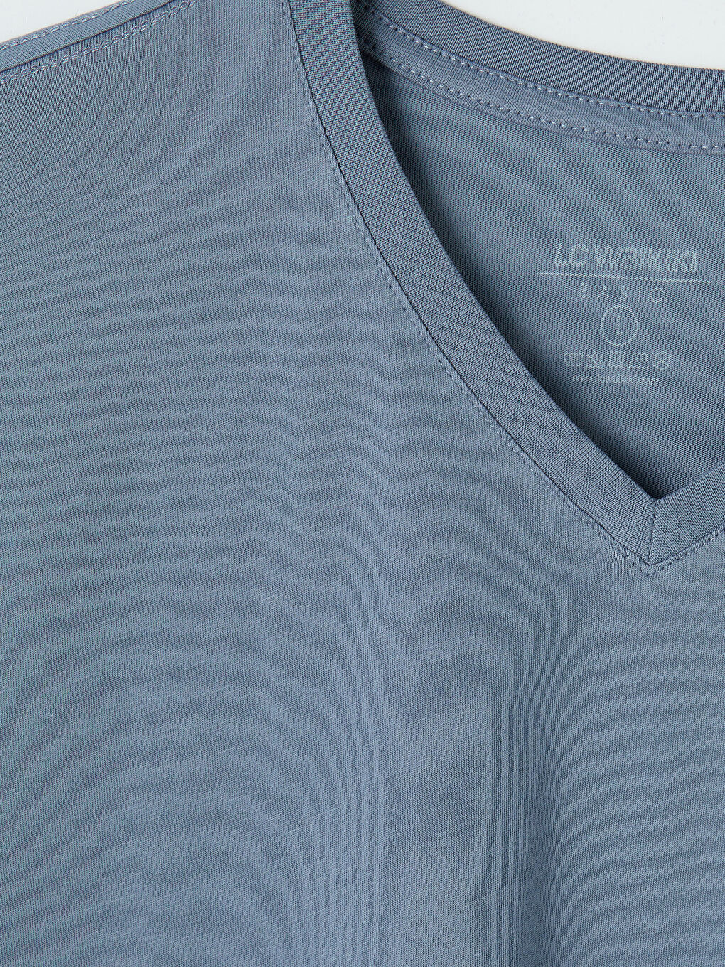 İndigo V Yaka Penye Erkek Tişört-2