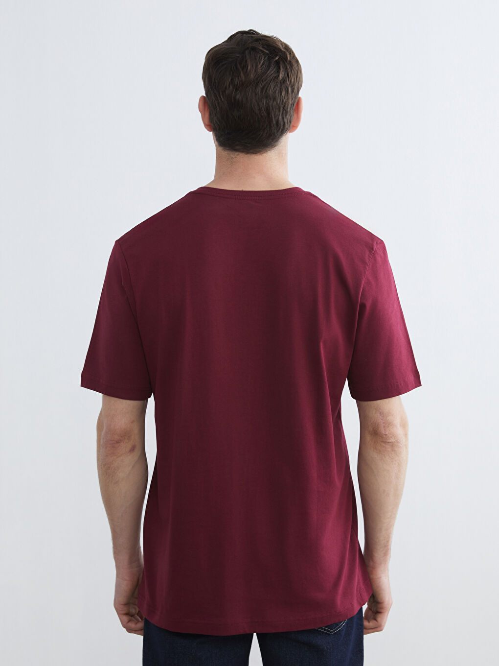 Bordo V Yaka Penye Erkek Tişört-3