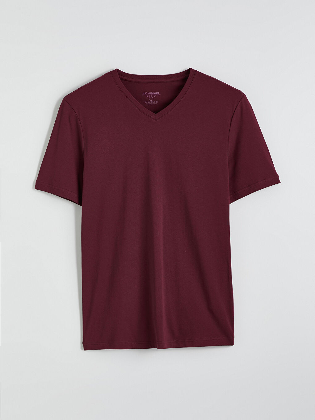 Bordo V Yaka Penye Erkek Tişört-4