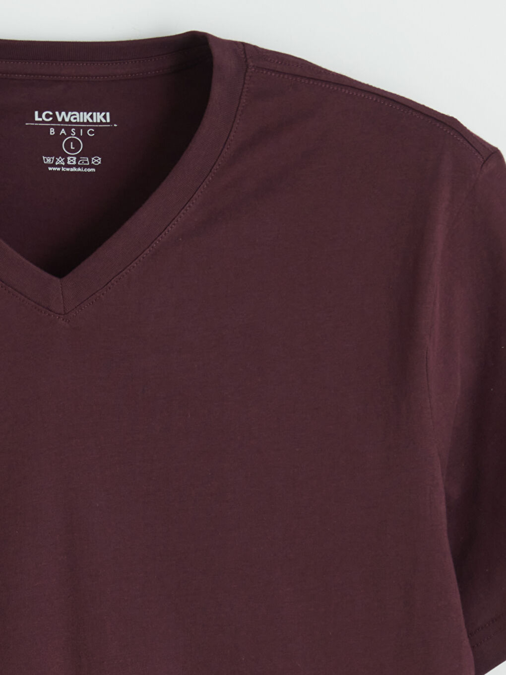 Mürdüm V Yaka Kısa Kollu Penye Erkek Tişört-1