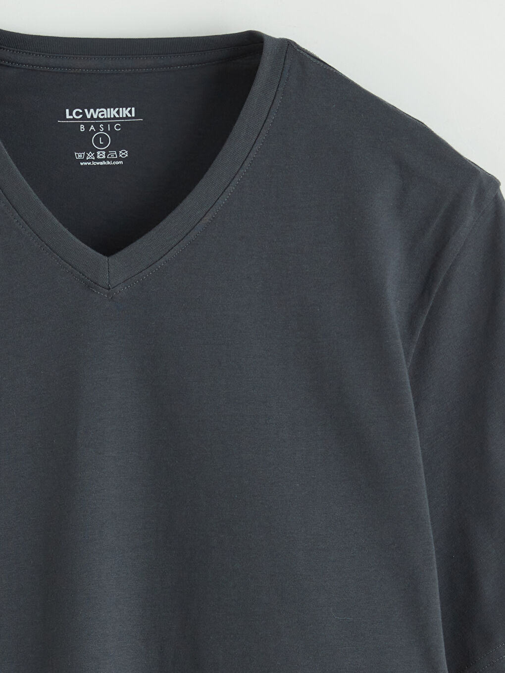 Antrasit V Yaka Kısa Kollu Penye Erkek Tişört-5