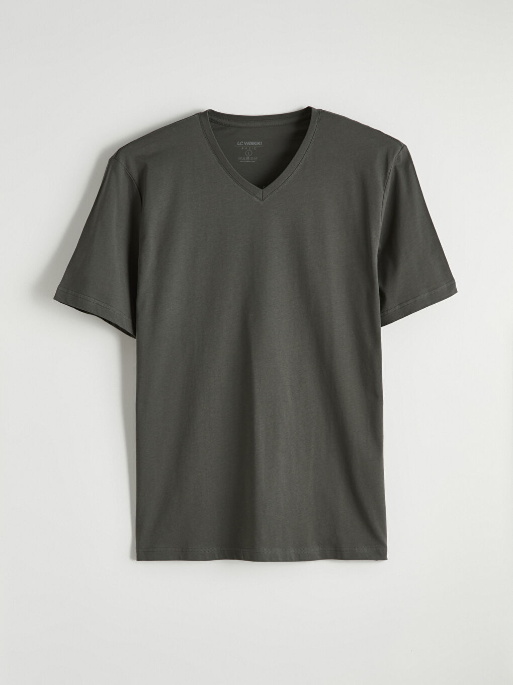 Haki V Yaka Penye Erkek Tişört