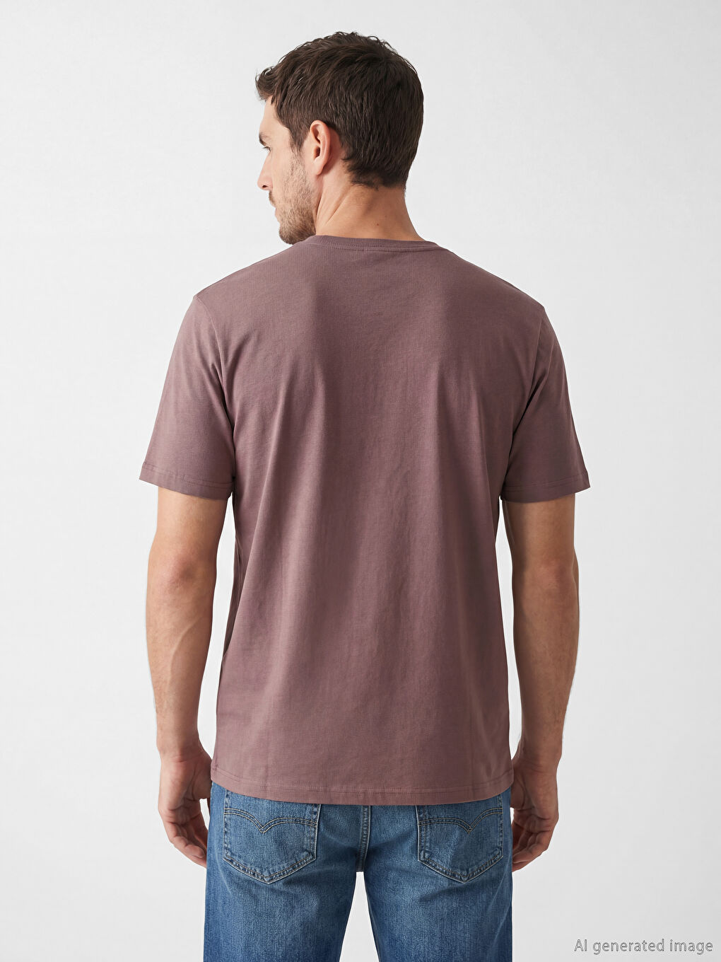 Mürdüm V Yaka Penye Erkek Tişört-2