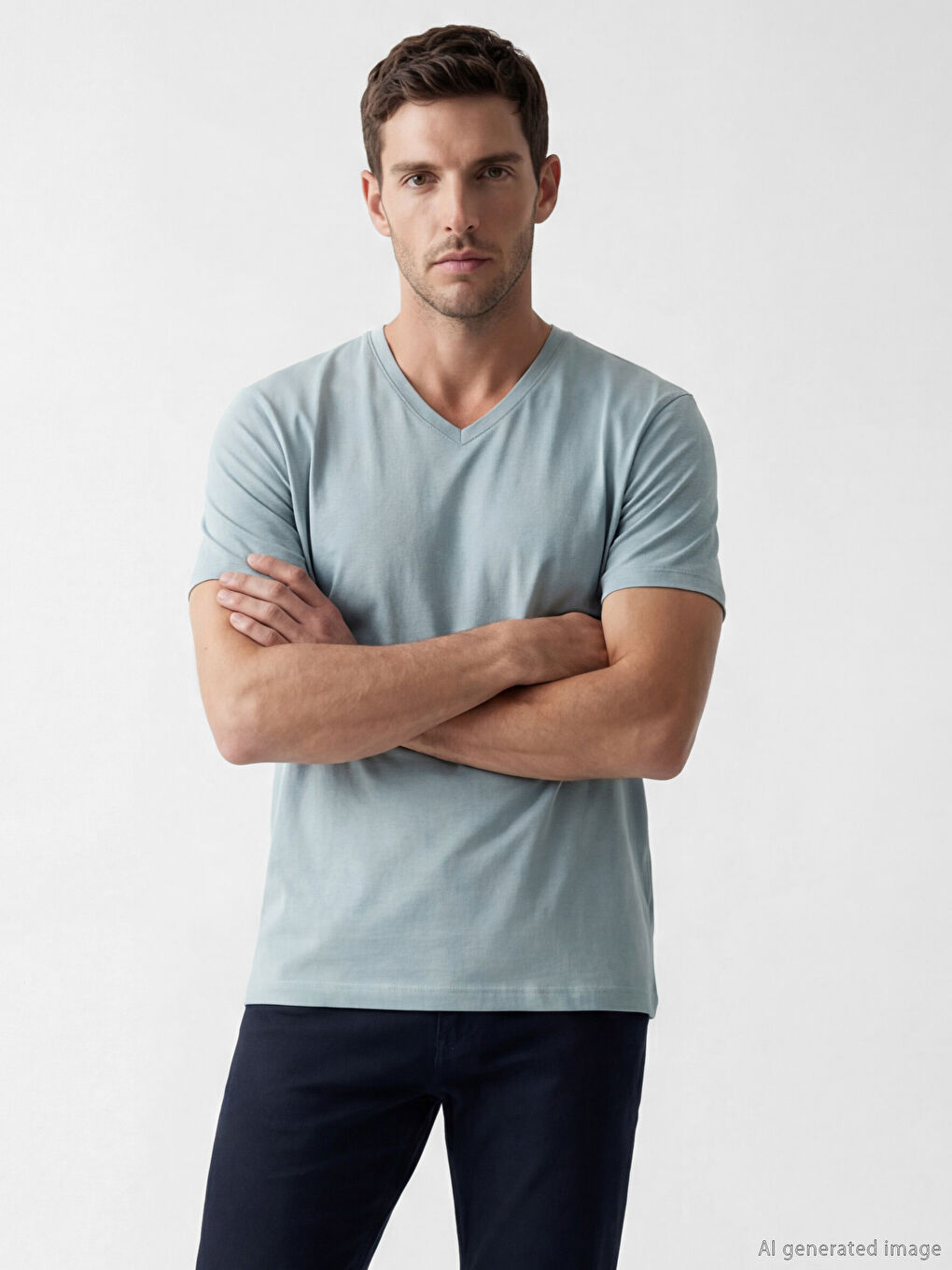 Yeşil V Yaka Penye Erkek Tişört