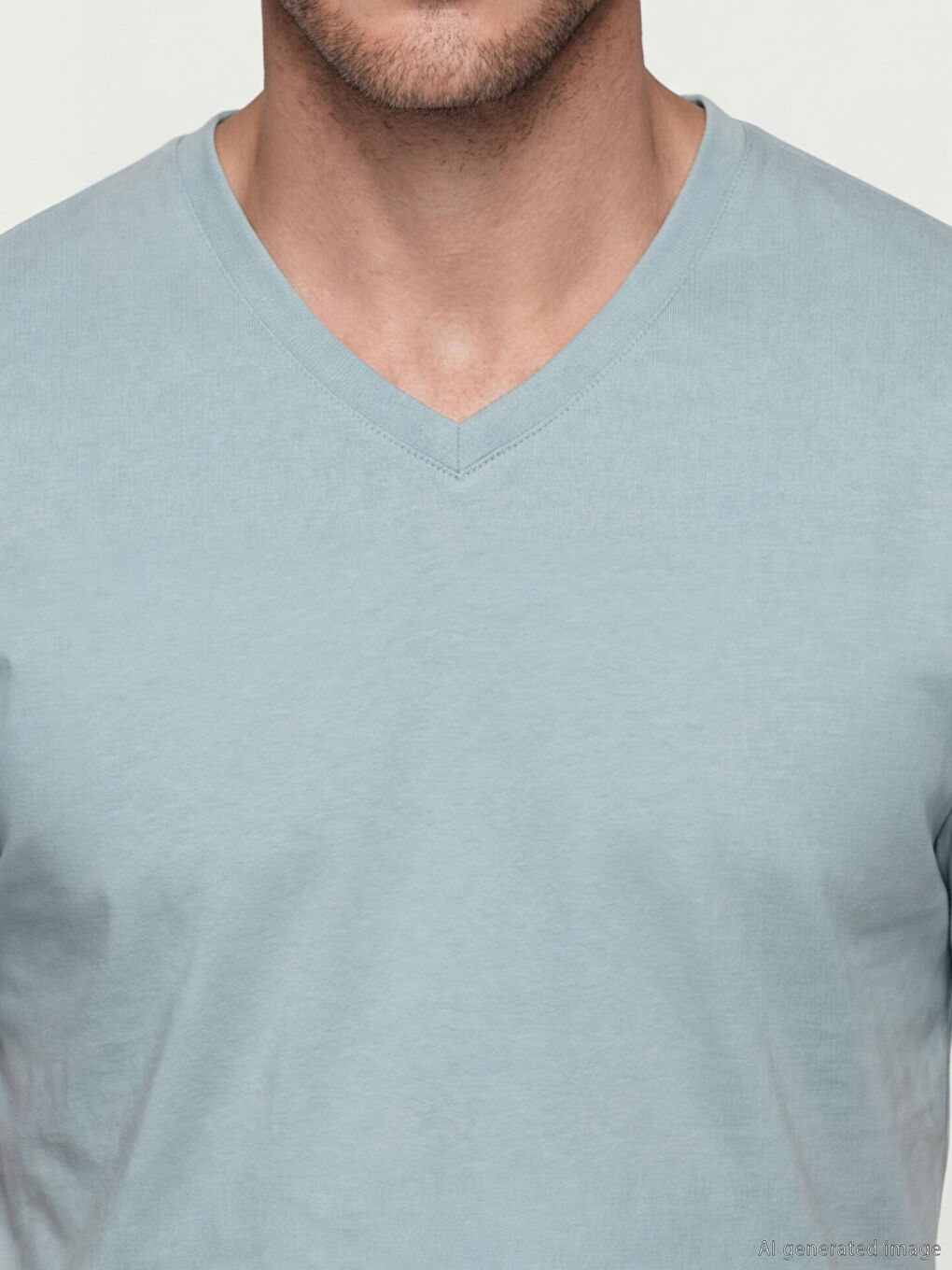 Yeşil V Yaka Penye Erkek Tişört-2