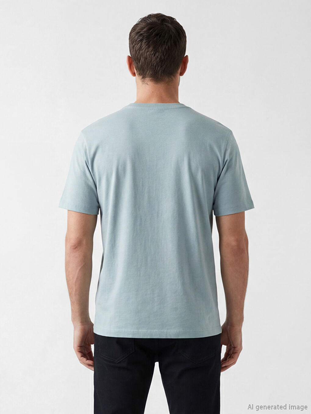 Yeşil V Yaka Penye Erkek Tişört-3