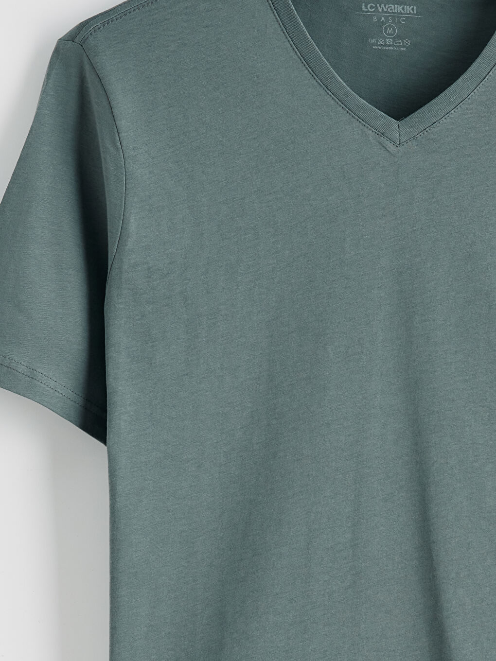 Yeşil V Yaka Penye Erkek Tişört-1