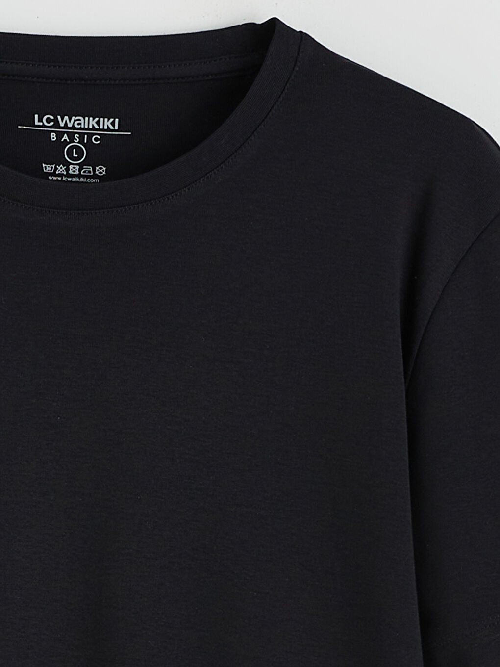 Siyah Bisiklet Yaka Penye Erkek Tişört-5