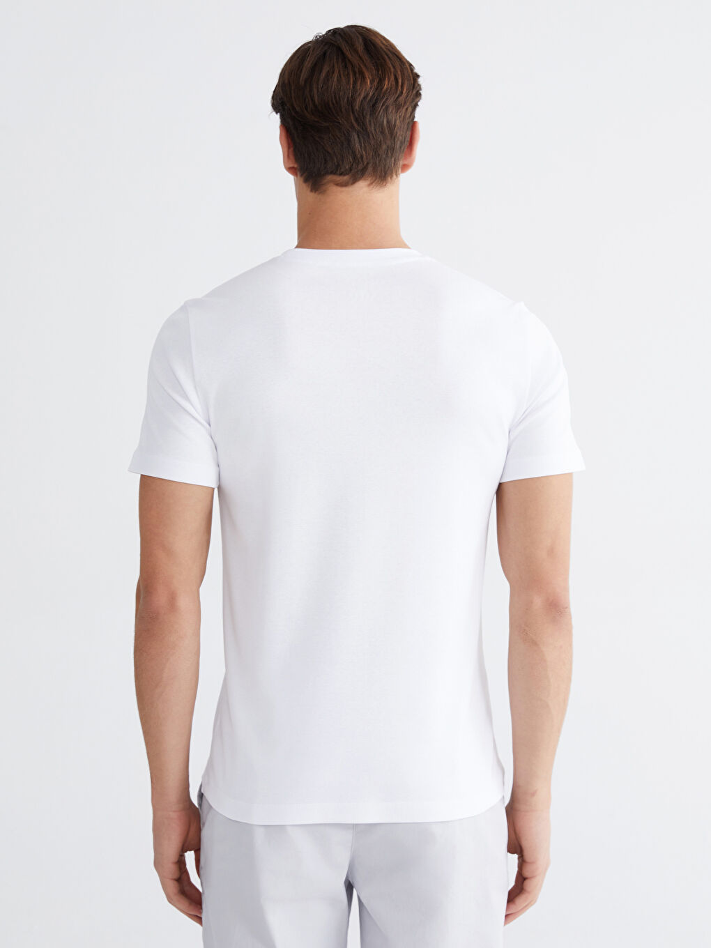 Beyaz Bisiklet Yaka Penye Erkek Tişört-3