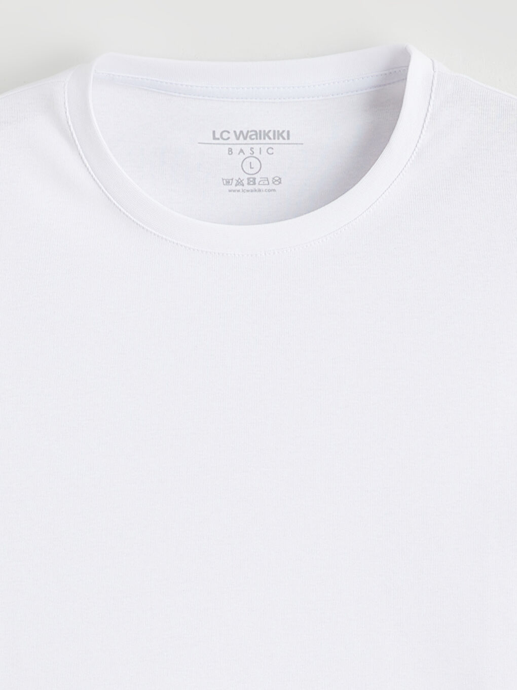 Beyaz Bisiklet Yaka Penye Erkek Tişört-5