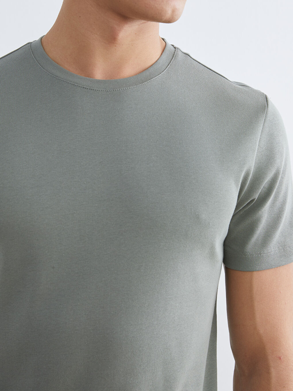 Haki Bisiklet Yaka Penye Erkek Tişört-2