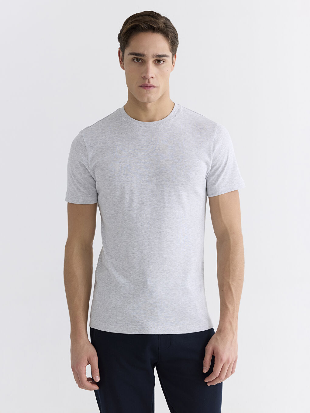 Bej Bisiklet Yaka Penye Erkek Tişört