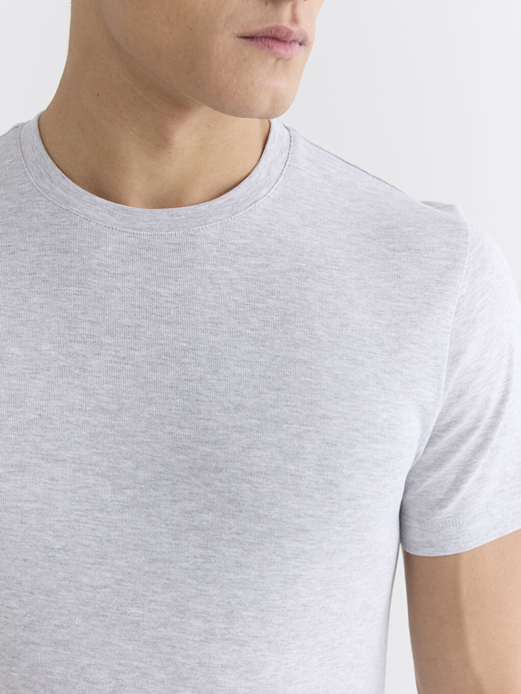 Bej Bisiklet Yaka Penye Erkek Tişört-2