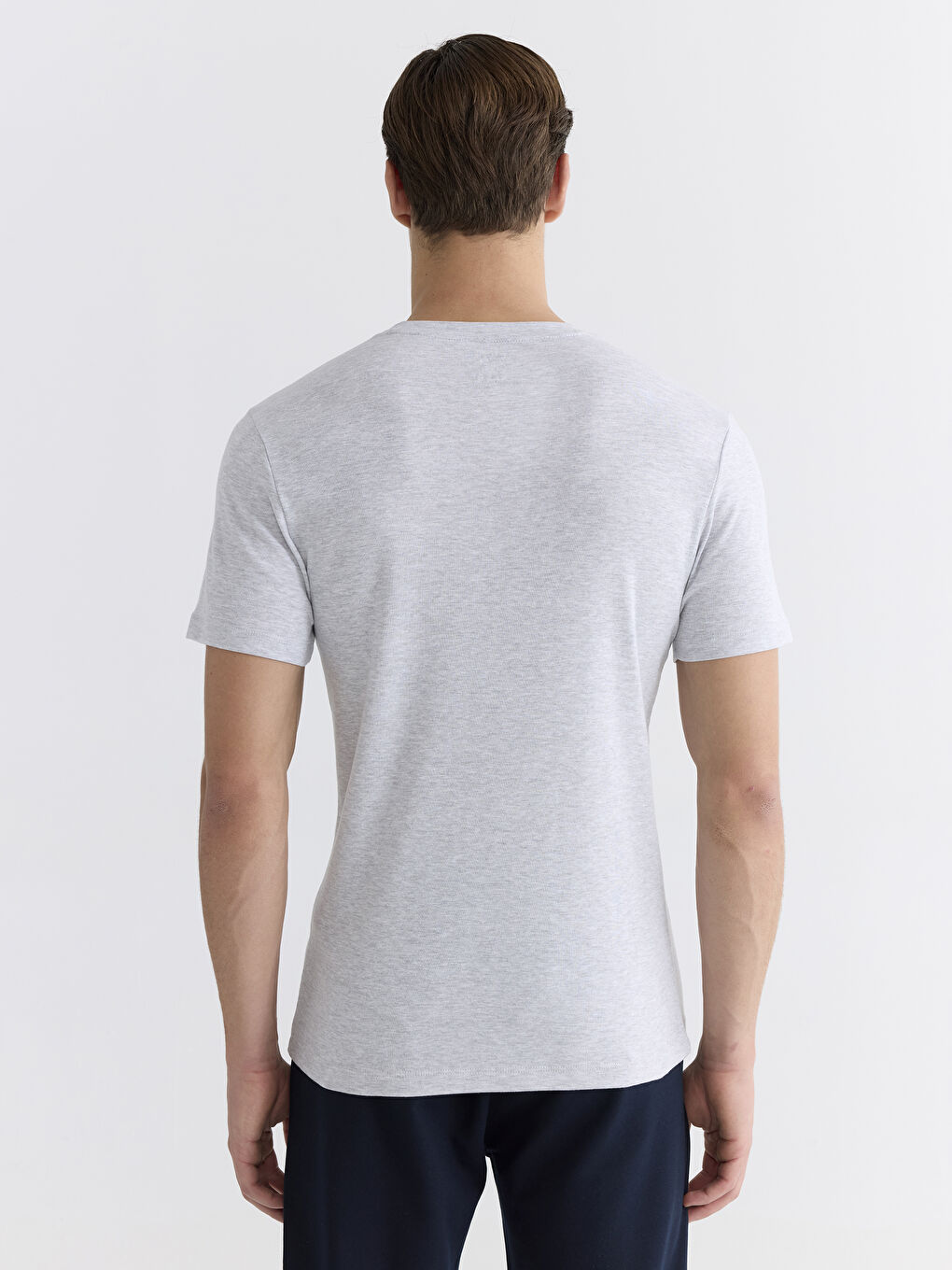 Bej Bisiklet Yaka Penye Erkek Tişört-3