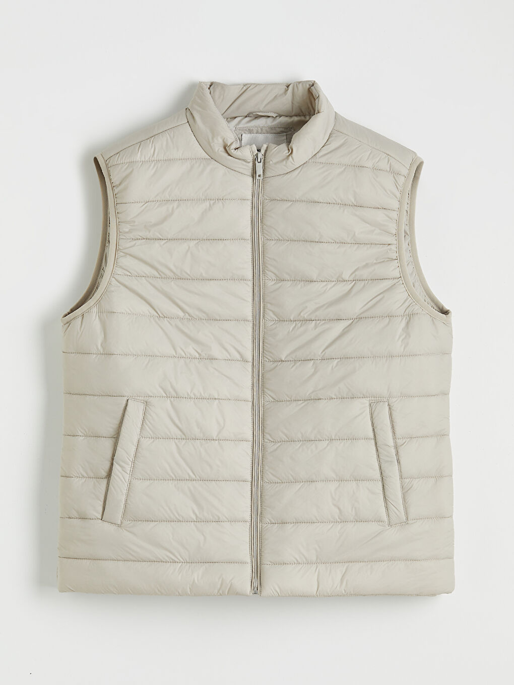 Bej Standart Kalıp Dik Yaka Erkek Şişme Yelek