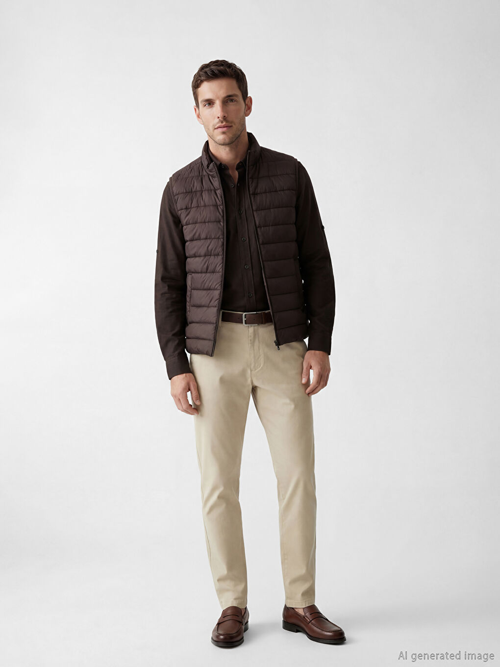 Kahverengi Standart Kalıp Dik Yaka Erkek Şişme Yelek-1