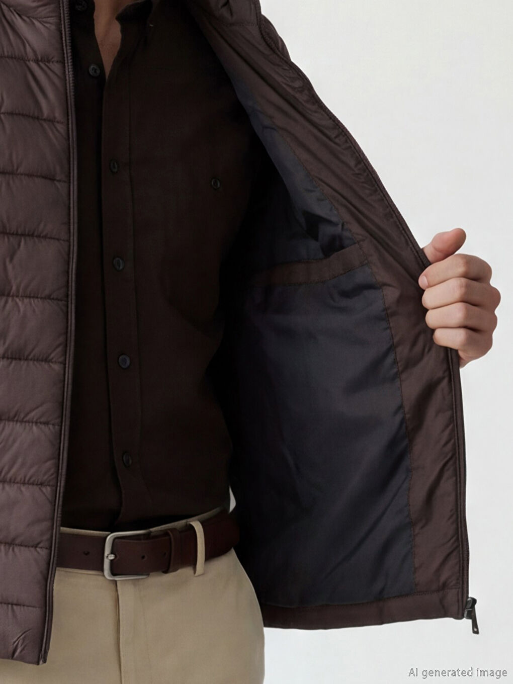 Kahverengi Standart Kalıp Dik Yaka Erkek Şişme Yelek-2