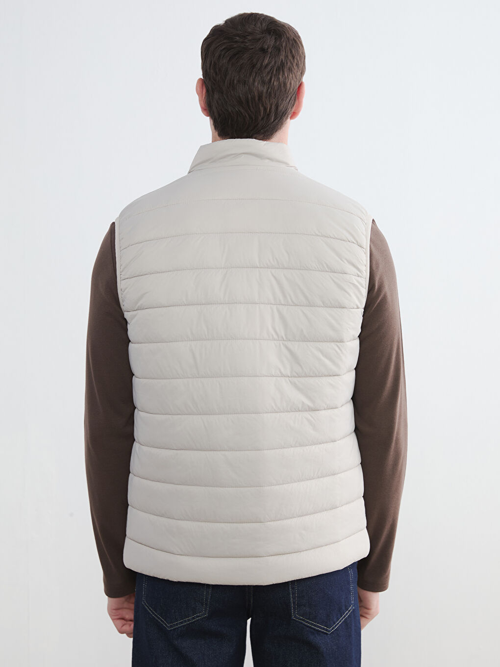 Bej Standart Kalıp Dik Yaka Erkek Şişme Yelek-5