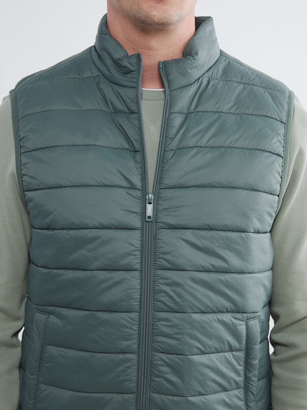 Yeşil Standart Kalıp Dik Yaka Erkek Şişme Yelek-2