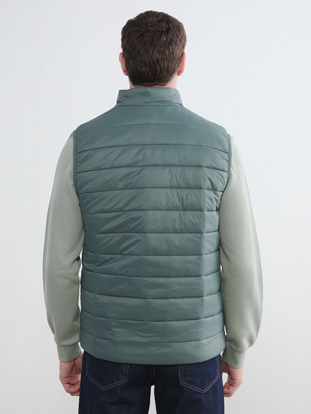 Yeşil Standart Kalıp Dik Yaka Erkek Şişme Yelek-4