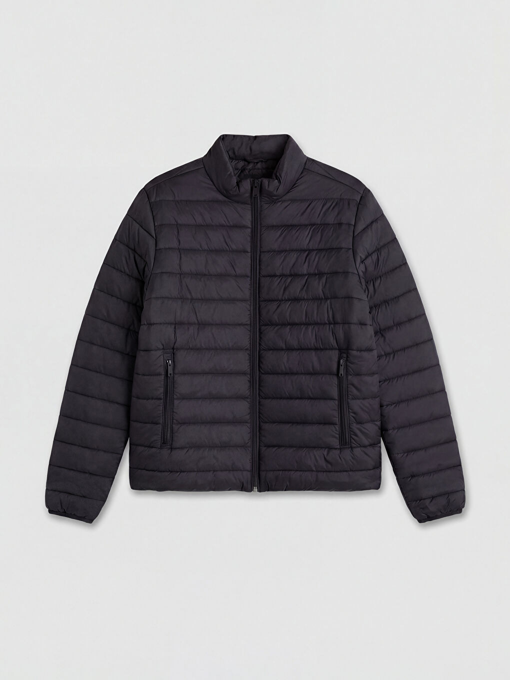 Siyah Standart Kalıp Dik Yaka Erkek Şişme Mont-5