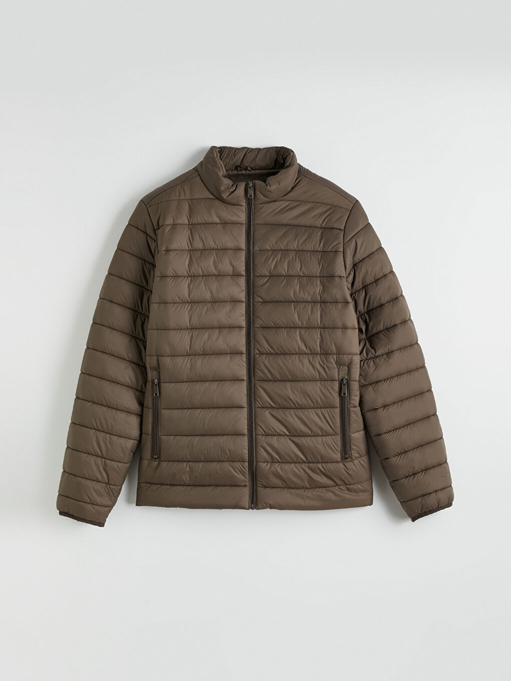 Kahverengi Standart Kalıp Dik Yaka Erkek Şişme Mont