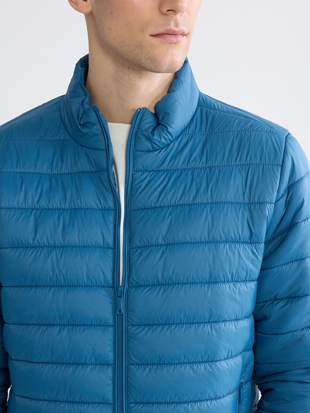 Mavi Standart Kalıp Dik Yaka Erkek Şişme Mont-2