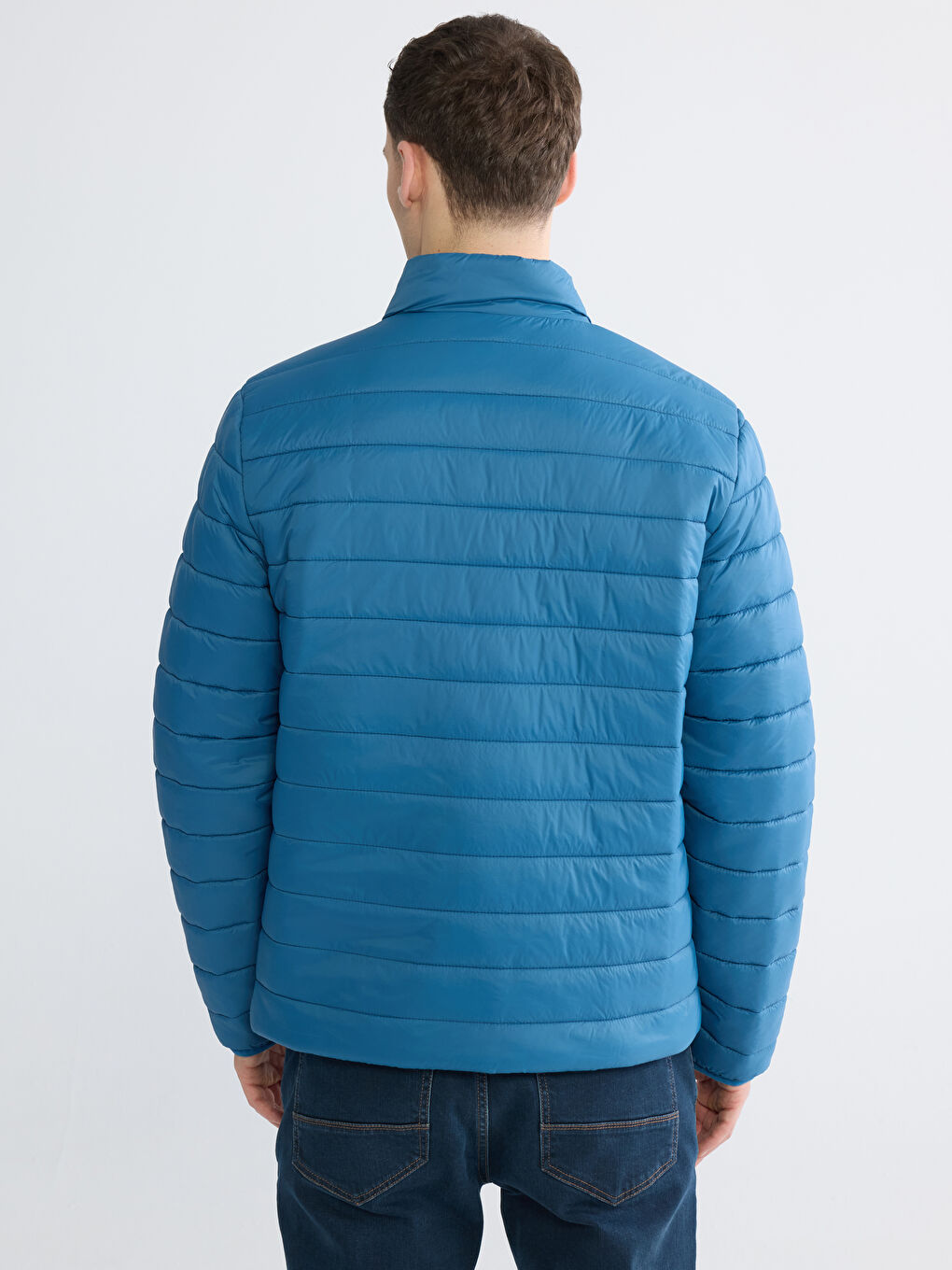 Mavi Standart Kalıp Dik Yaka Erkek Şişme Mont-4