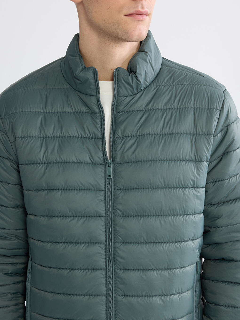 Yeşil Standart Kalıp Dik Yaka Erkek Şişme Mont-2