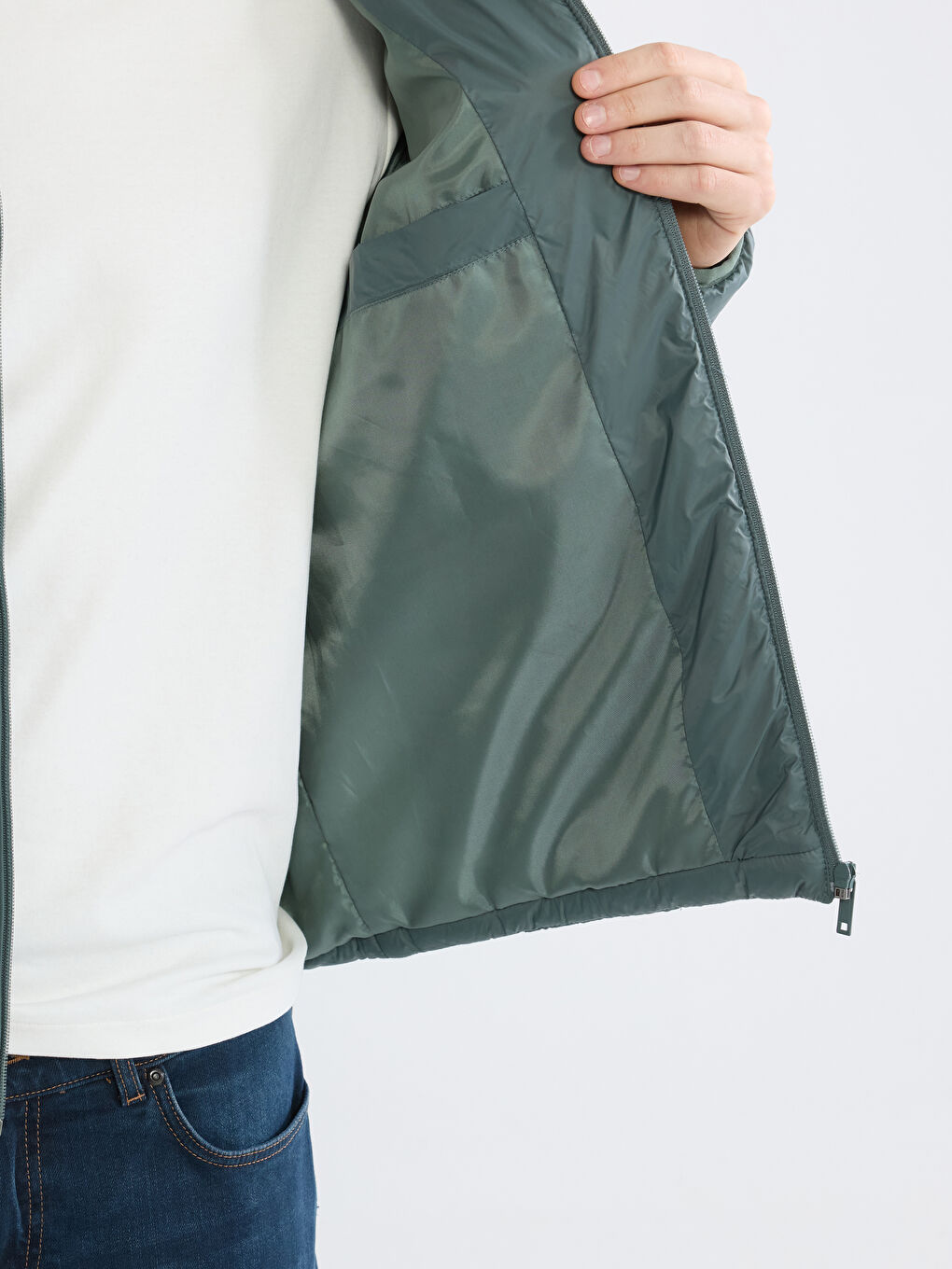 Yeşil Standart Kalıp Dik Yaka Erkek Şişme Mont-3