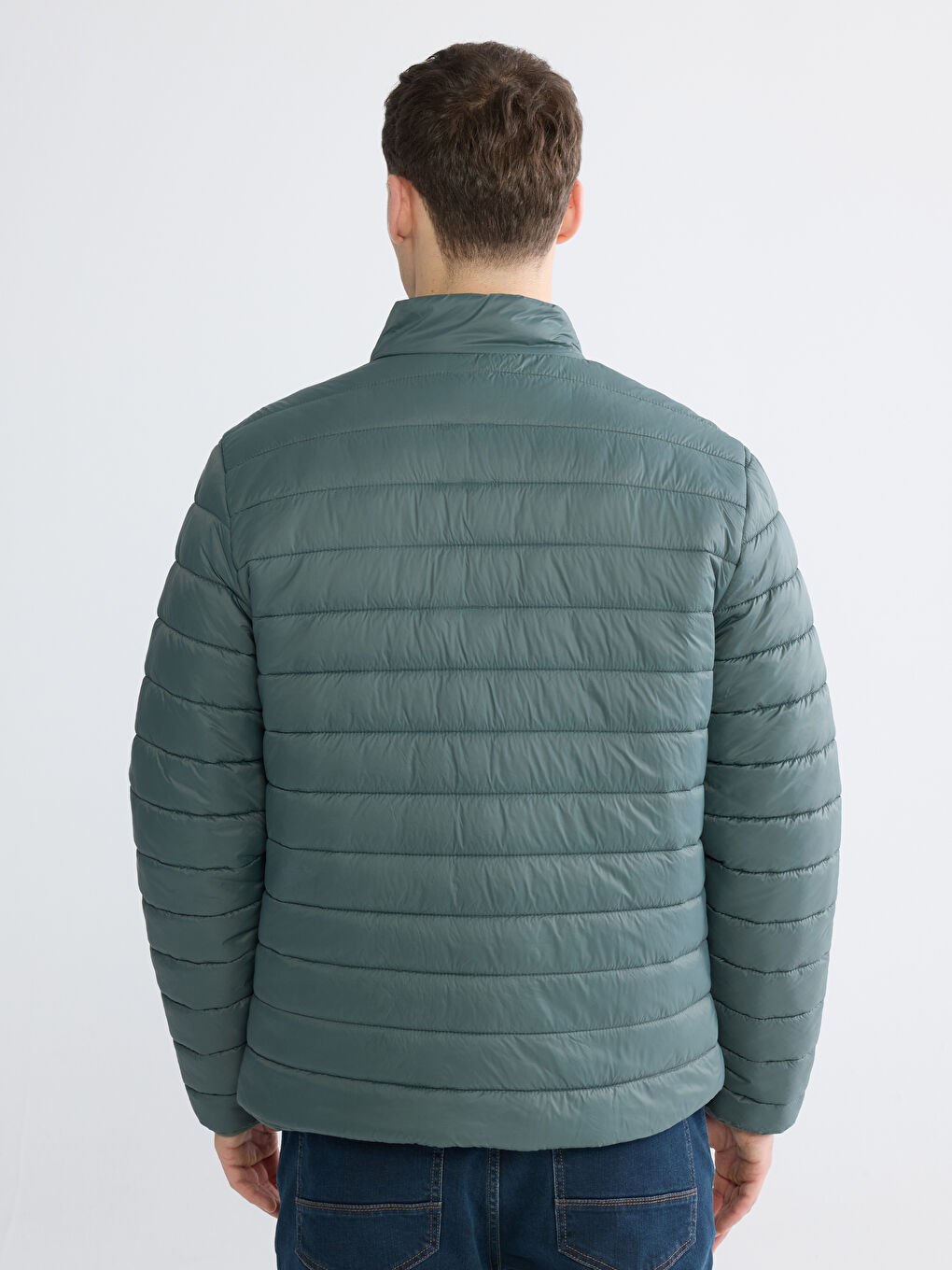 Yeşil Standart Kalıp Dik Yaka Erkek Şişme Mont-4