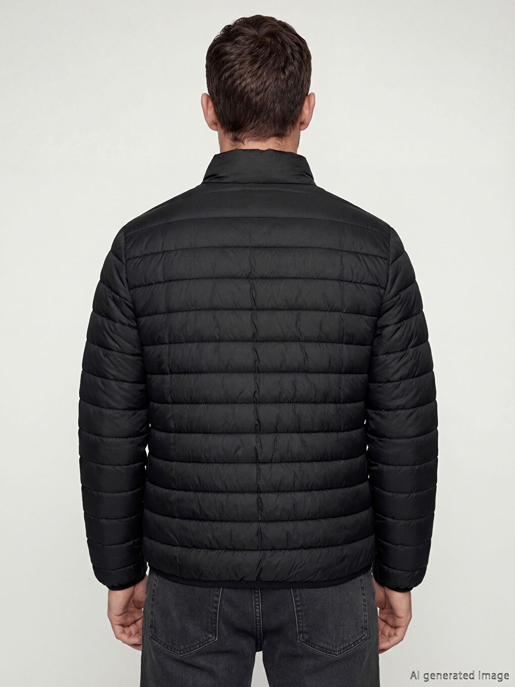 Siyah Standart Kalıp Dik Yaka Erkek Şişme Mont-4