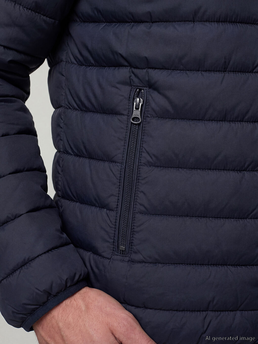 Lacivert Standart Kalıp Dik Yaka Erkek Şişme Mont-2