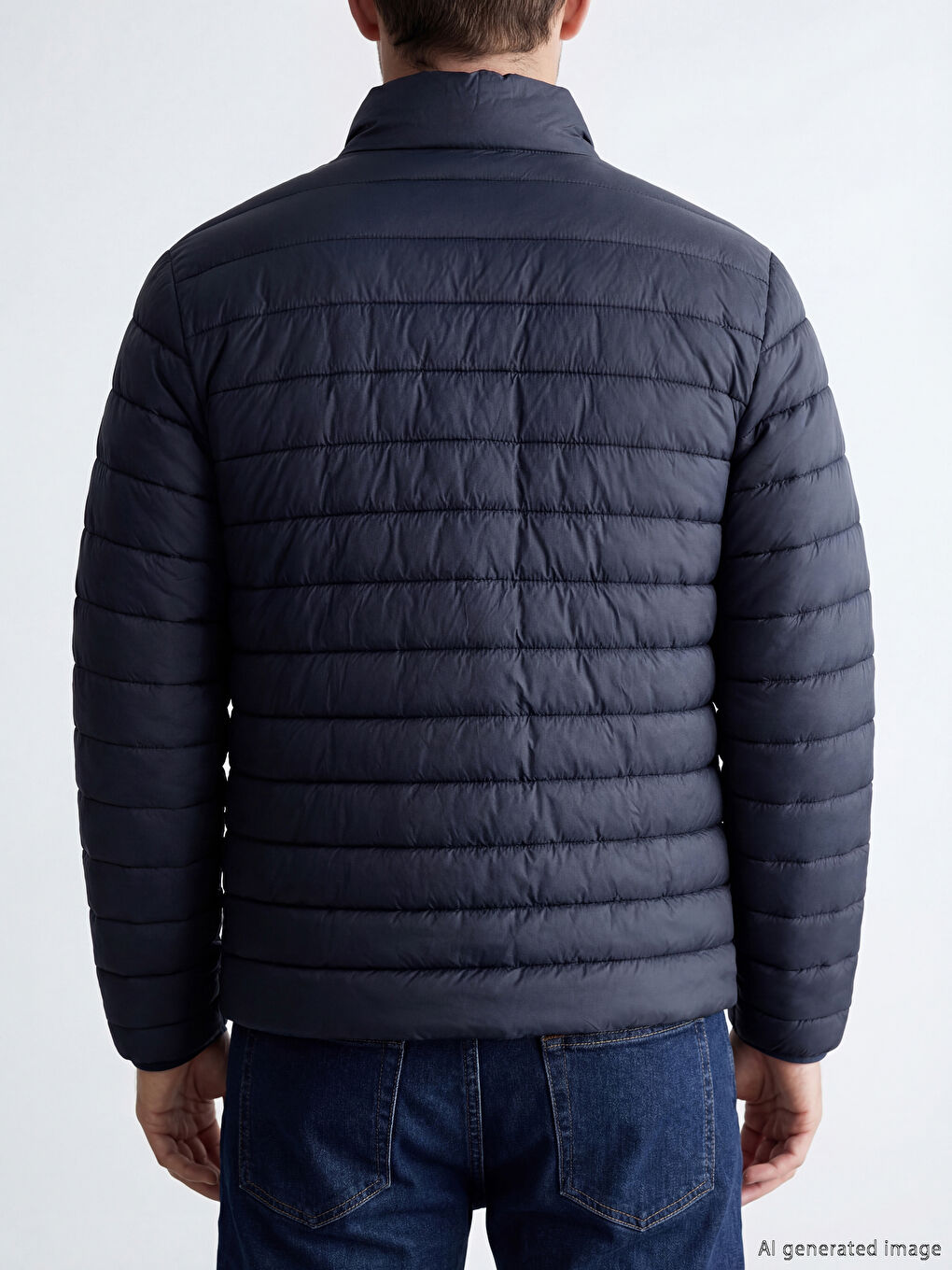 Lacivert Standart Kalıp Dik Yaka Erkek Şişme Mont-4