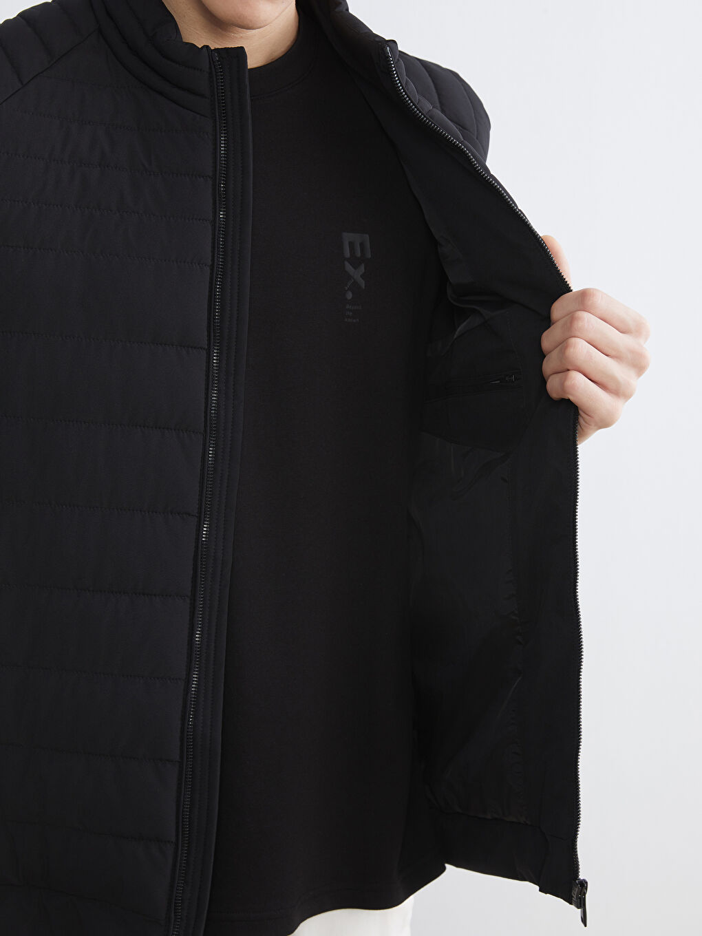 Siyah Standart Kalıp Dik Yaka Erkek Şişme Yelek-6