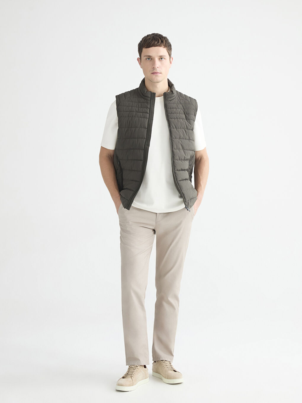 Haki Standart Kalıp Dik Yaka Erkek Şişme Yelek-2