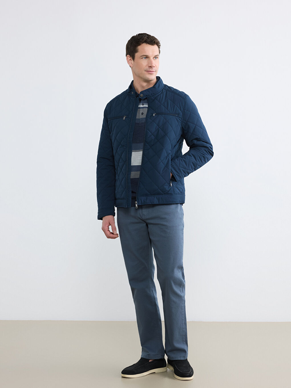 Lacivert Standart Kalıp Kapitoneli Erkek Mont-1