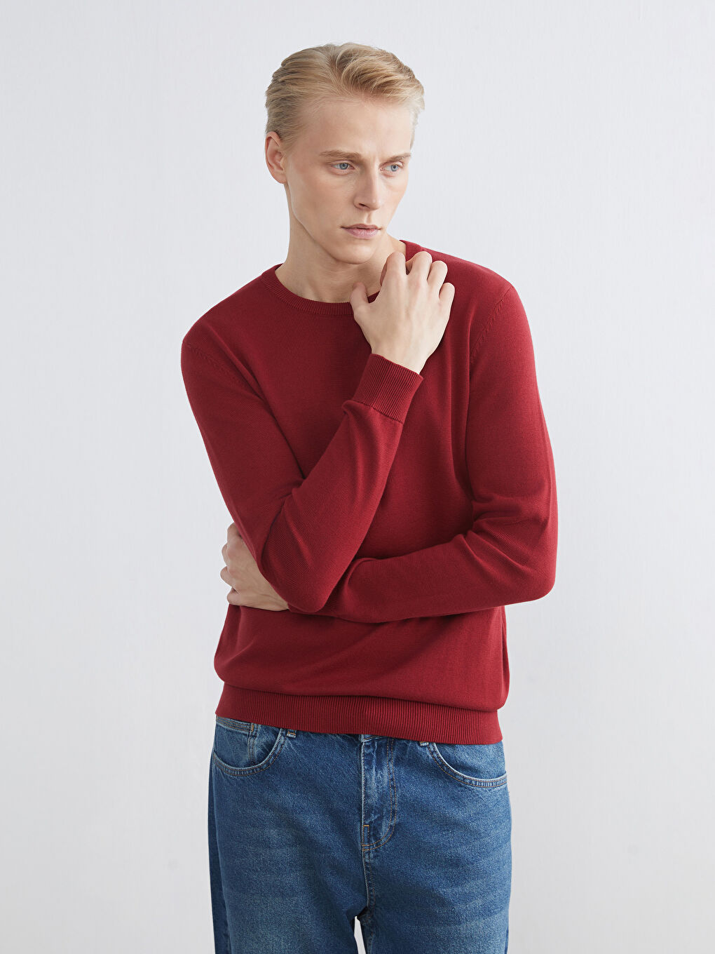 Crew Neck Long Sleeve Men's Tricot Sweater