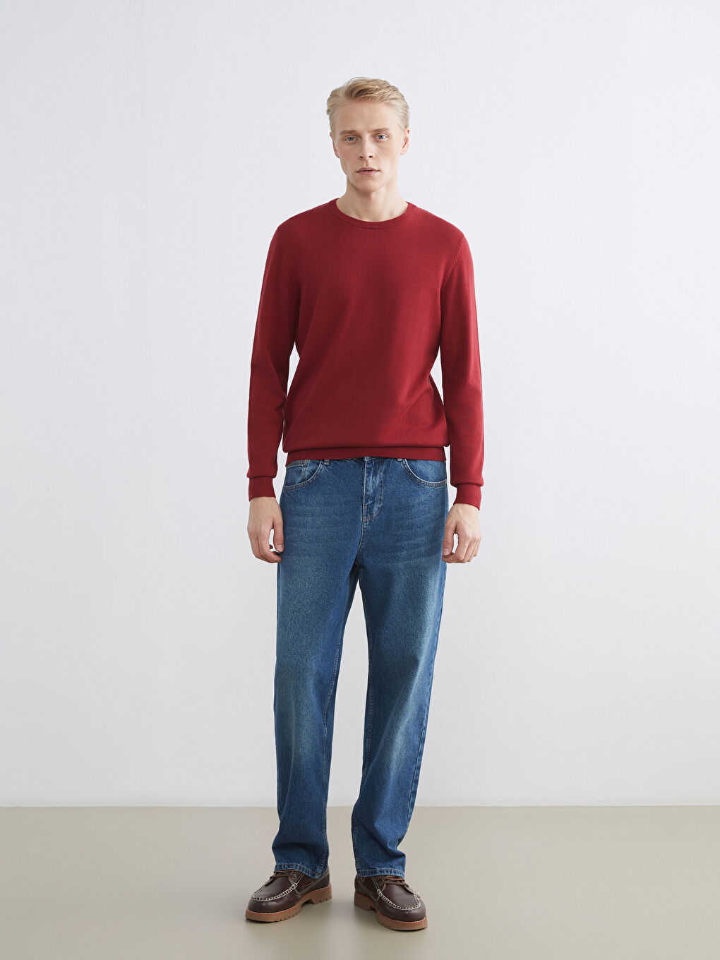 Crew Neck Long Sleeve Men's Tricot Sweater-1