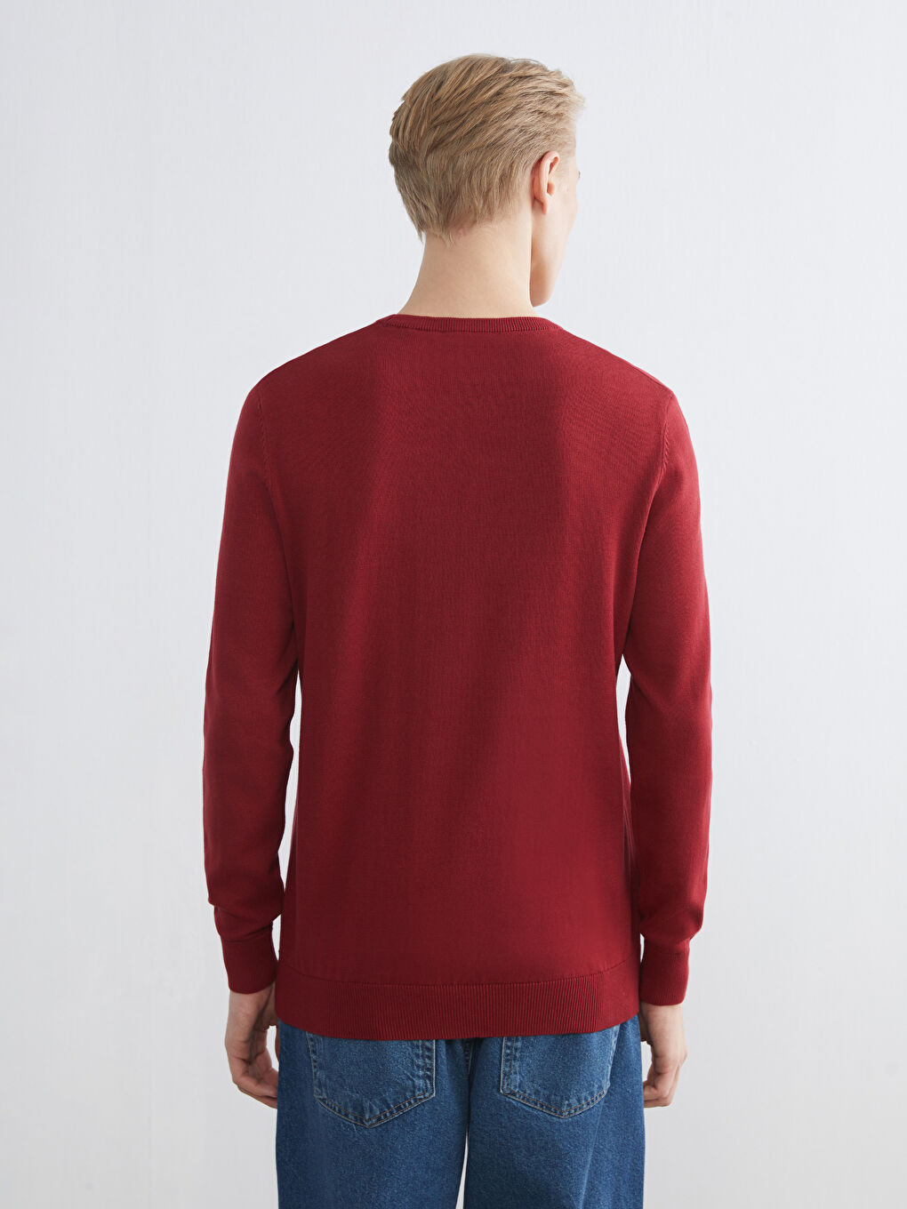 Crew Neck Long Sleeve Men's Tricot Sweater-3