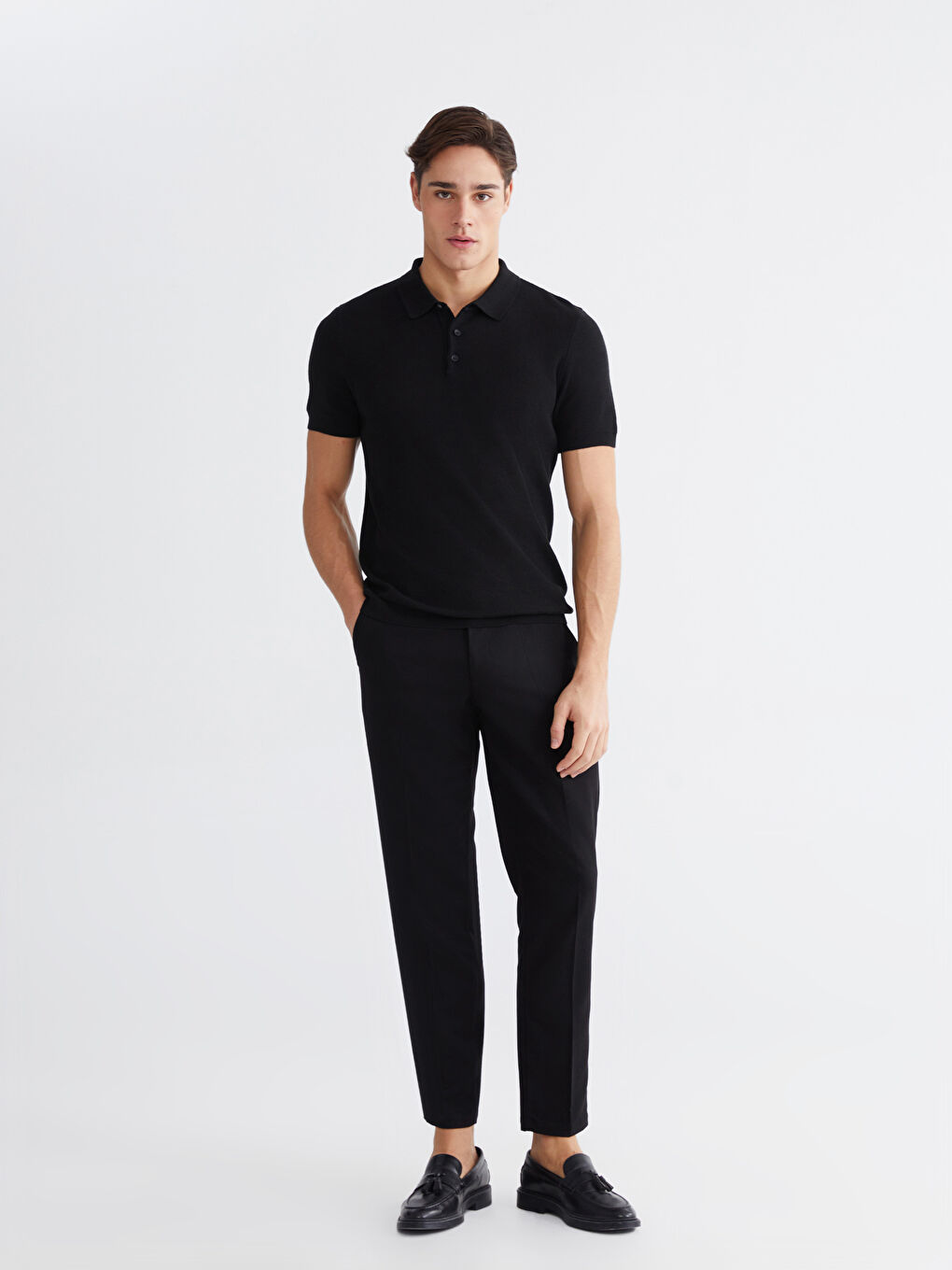 Siyah Polo Yaka Erkek Triko Kazak-1