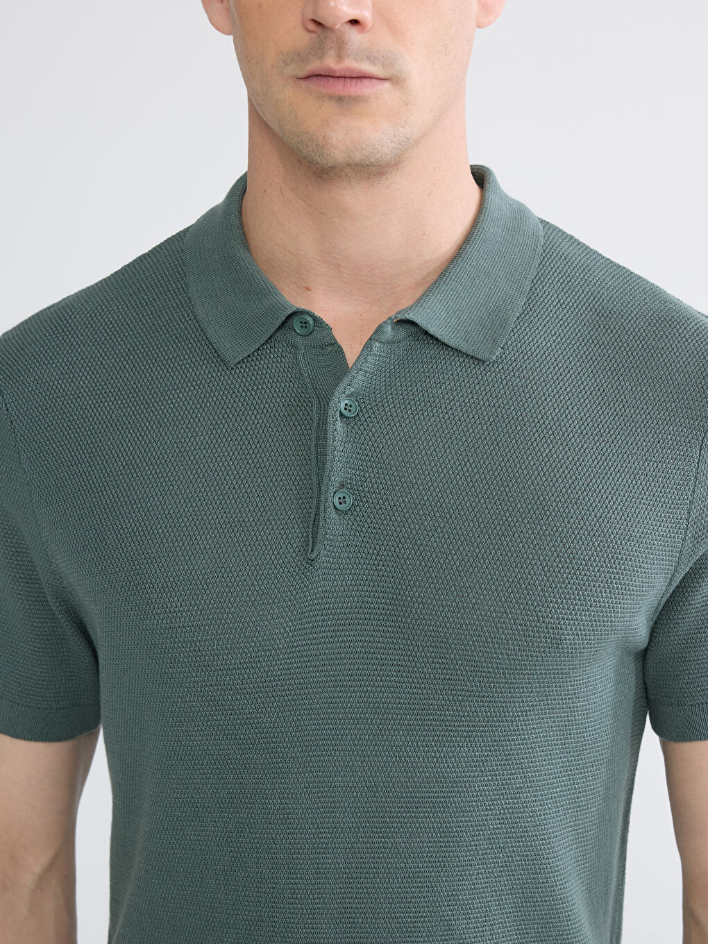 Yeşil Polo Yaka Erkek Triko Kazak-2