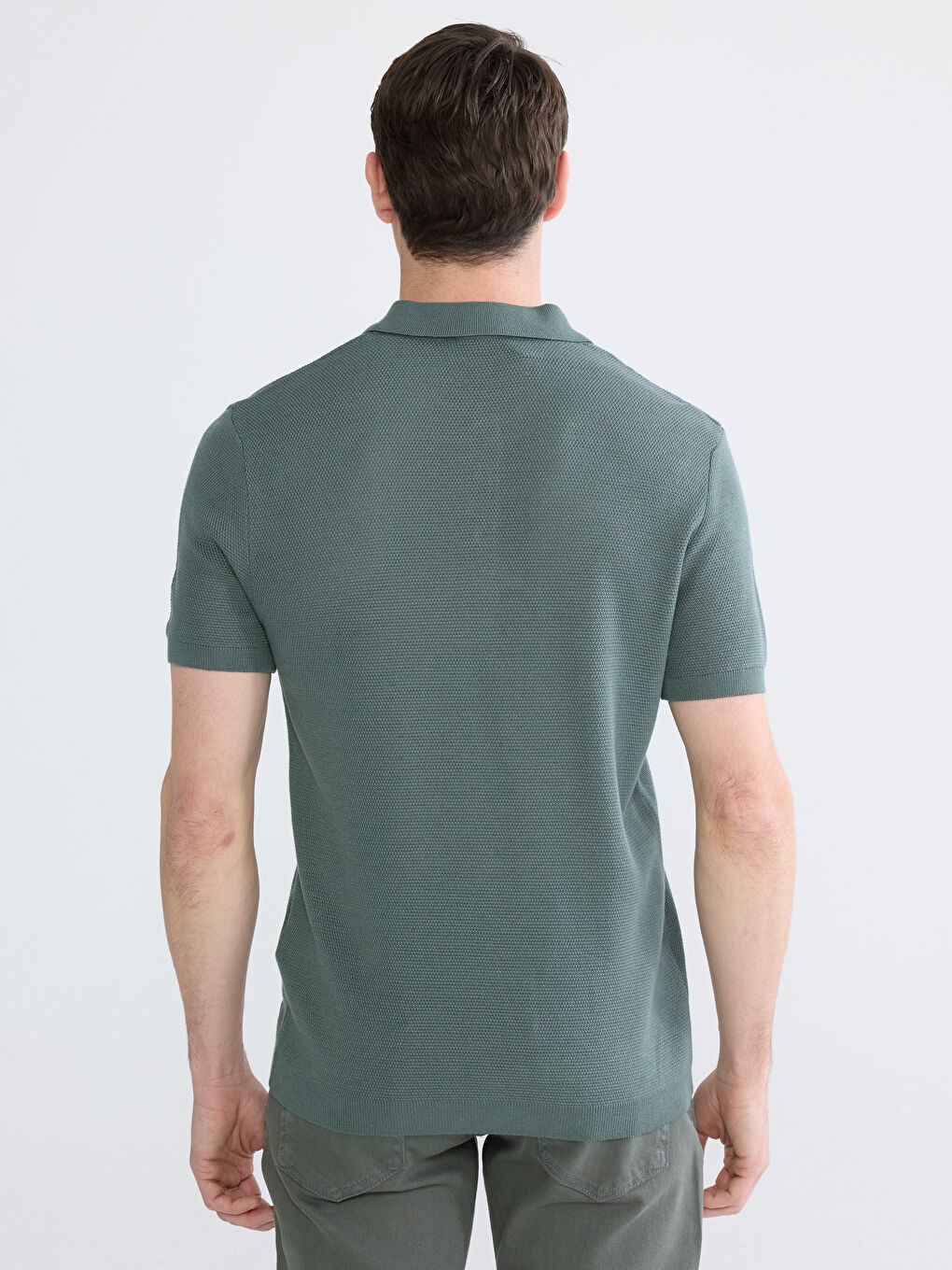 Yeşil Polo Yaka Erkek Triko Kazak-3