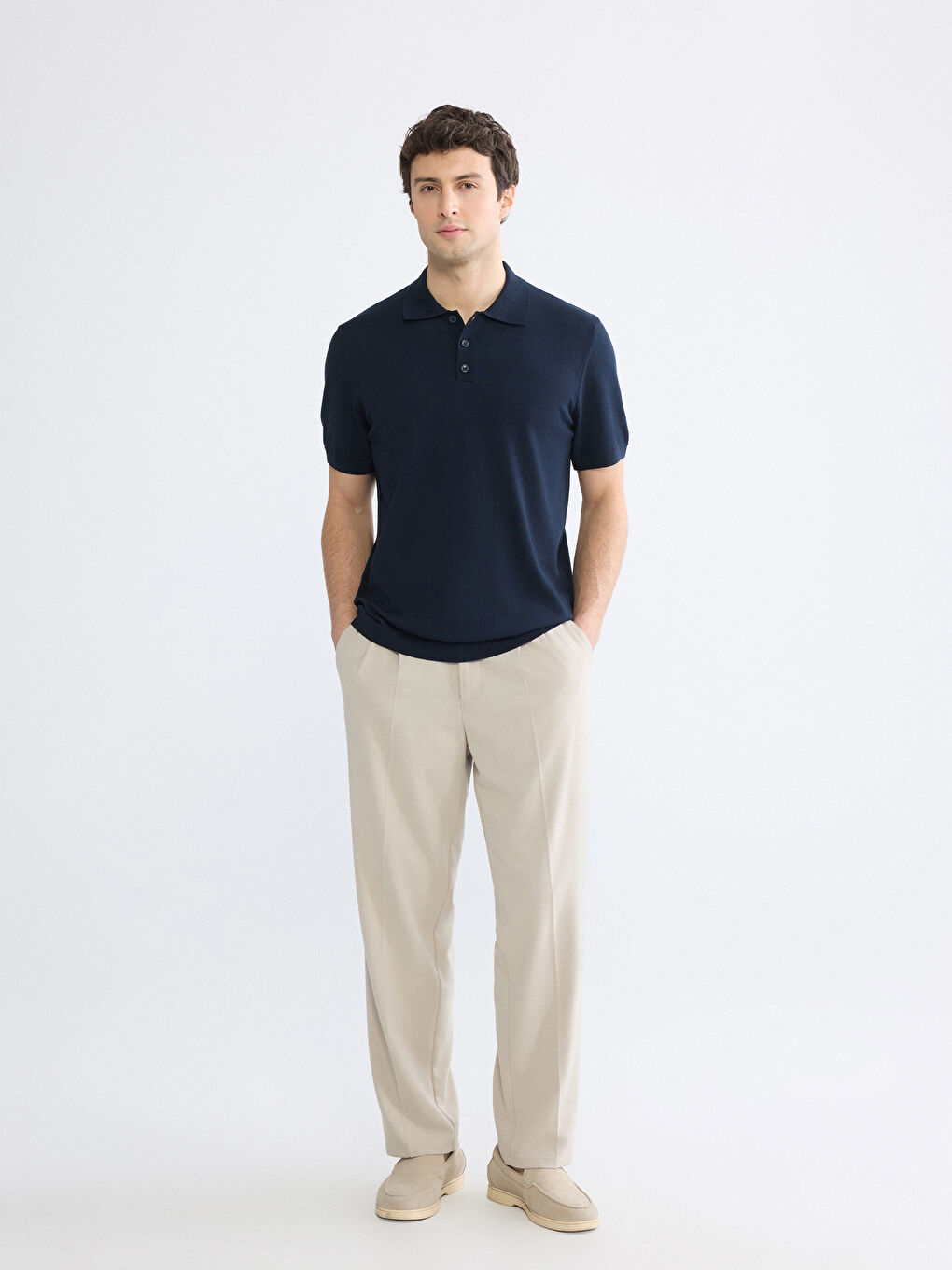 Lacivert Polo Yaka Erkek Triko Kazak-1