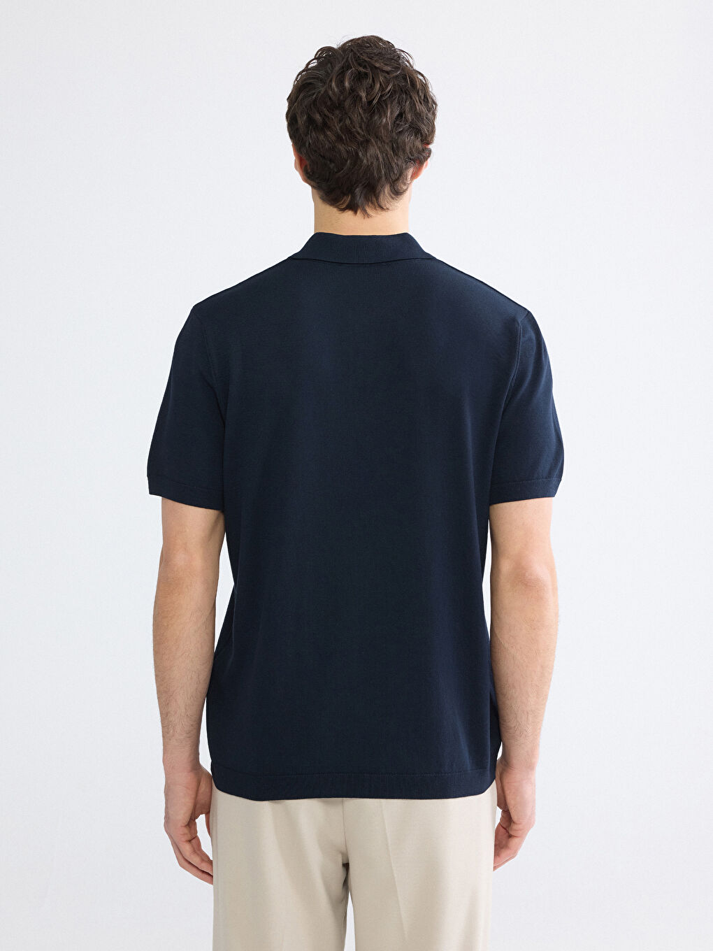 Lacivert Polo Yaka Erkek Triko Kazak-3