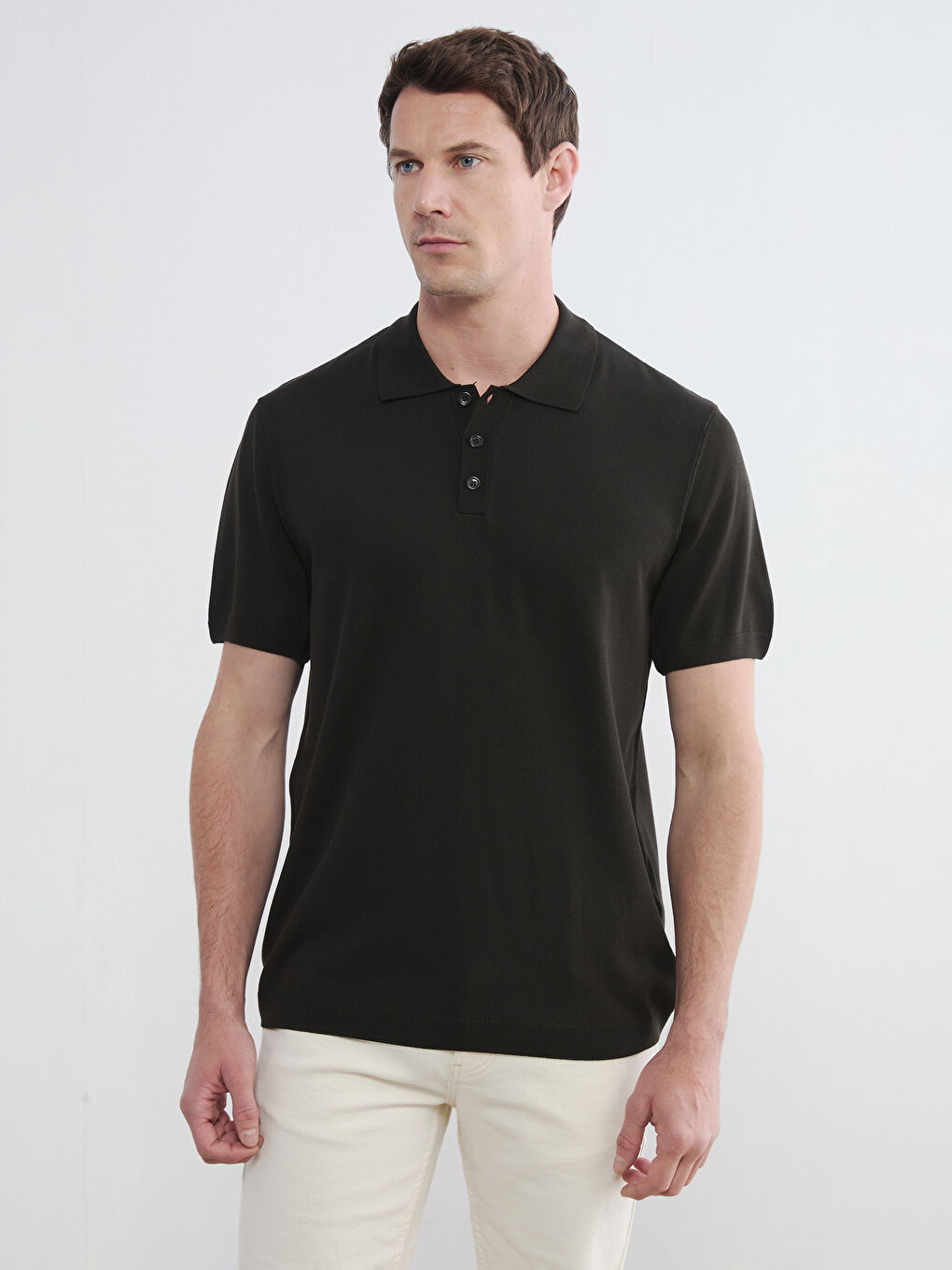 Kahverengi Polo Yaka Erkek Triko Kazak