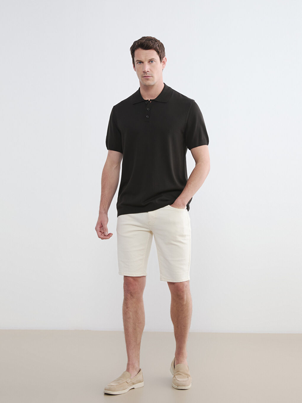 Kahverengi Polo Yaka Erkek Triko Kazak-1