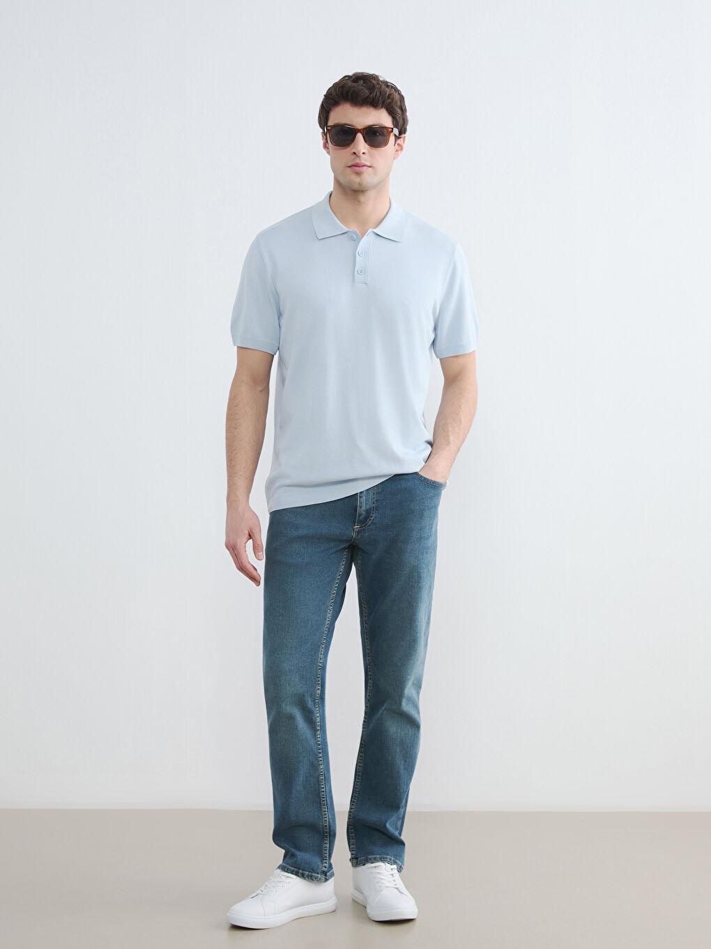 Mavi Polo Yaka Erkek Triko Kazak-1