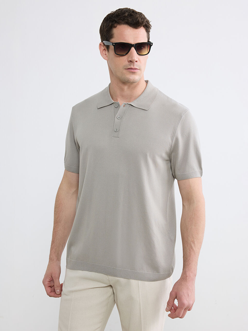 Gri Polo Yaka Erkek Triko Tişört