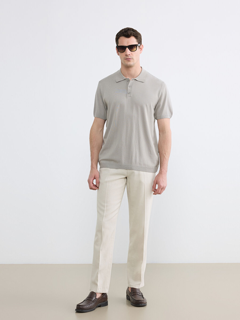 Gri Polo Yaka Erkek Triko Tişört-1